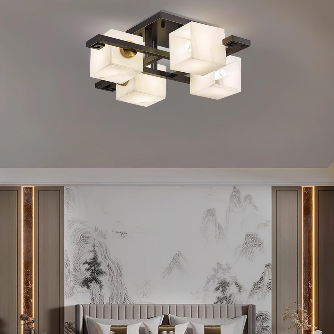 Cubist Alabaster Cluster Ceiling Lamp - Vakkerlight