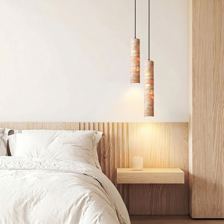 Cylindrical Travertine Pendant Light