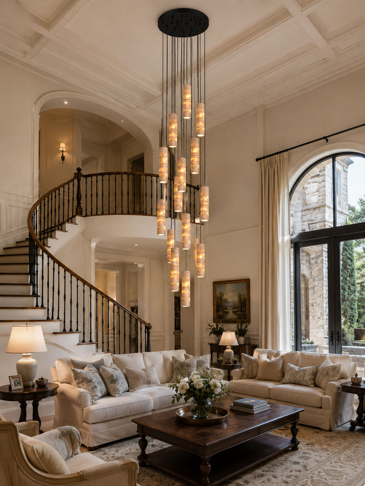 Cylindrical Travertine Pendant Light