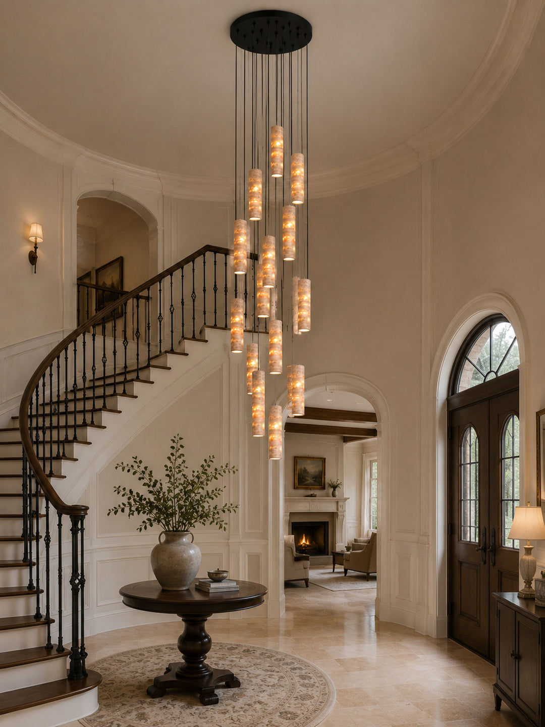 Cylindrical Travertine Pendant Light