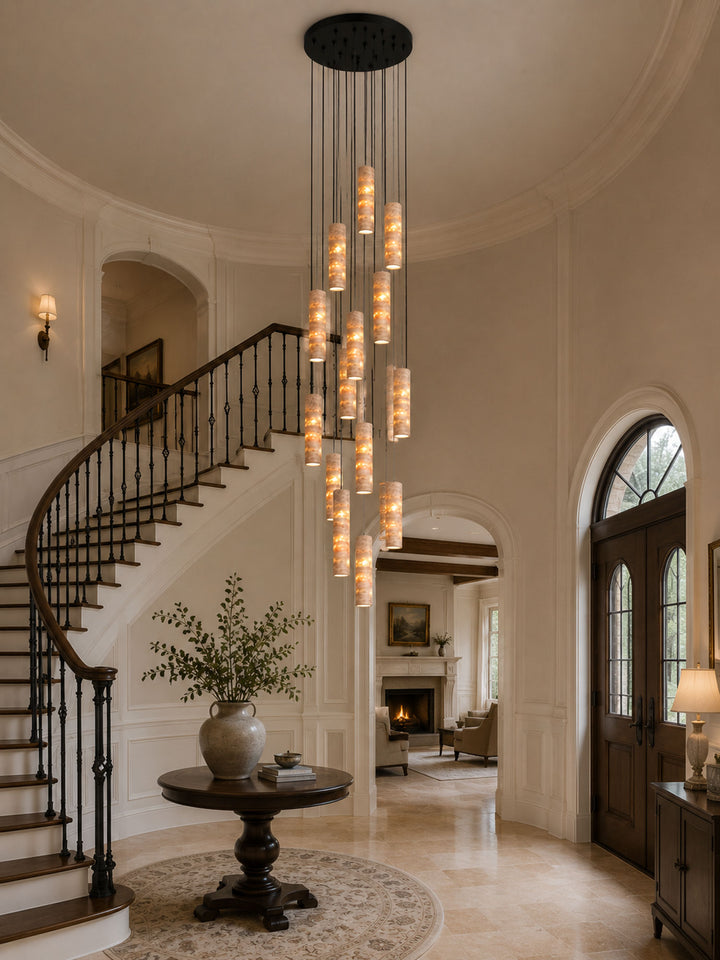 Cylindrical Travertine Pendant Light