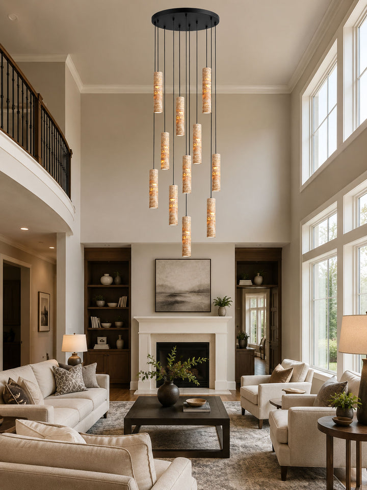 Cylindrical Travertine Pendant Light