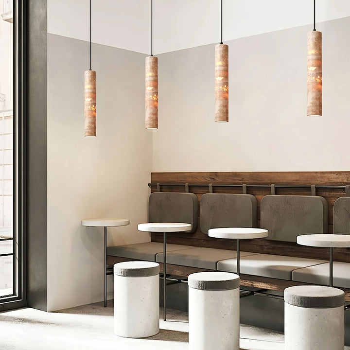 Cylindrical Travertine Pendant Light