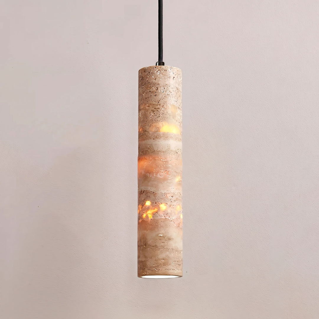 Cylindrical Travertine Pendant Light
