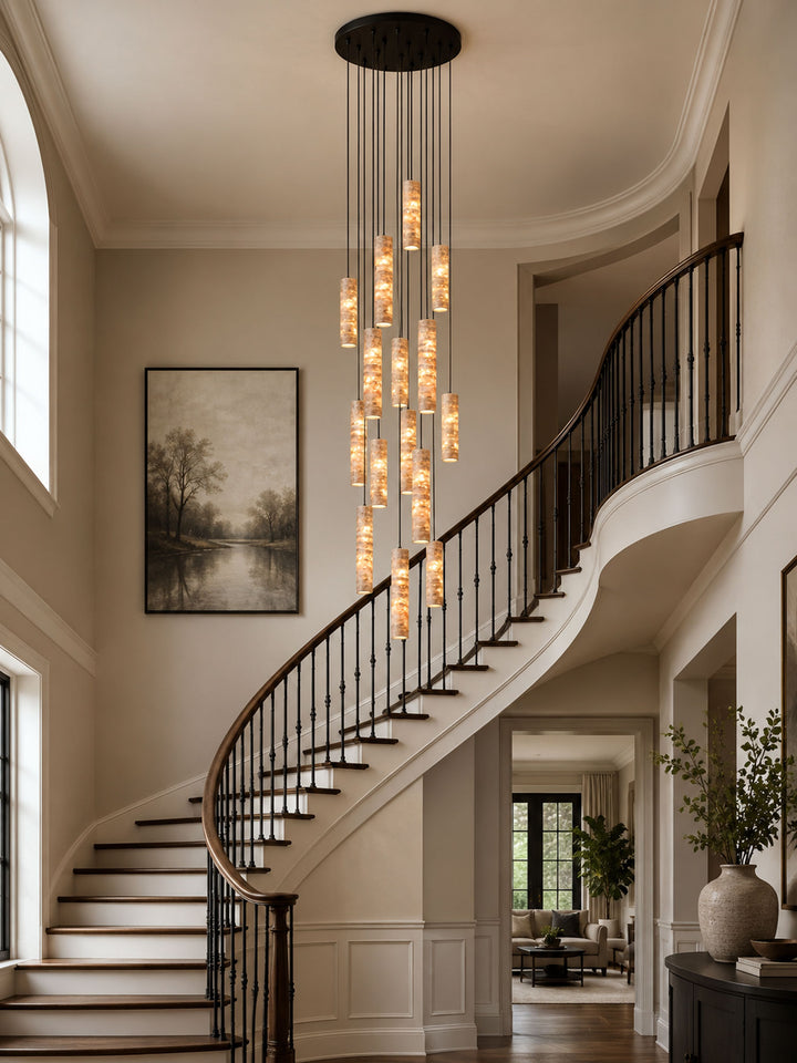 Cylindrical Travertine Pendant Light