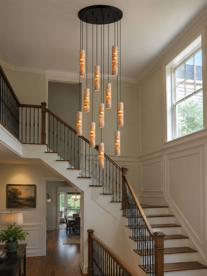 Cylindrical Travertine Pendant Light