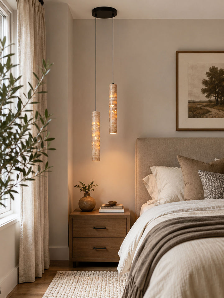 Cylindrical Travertine Pendant Light