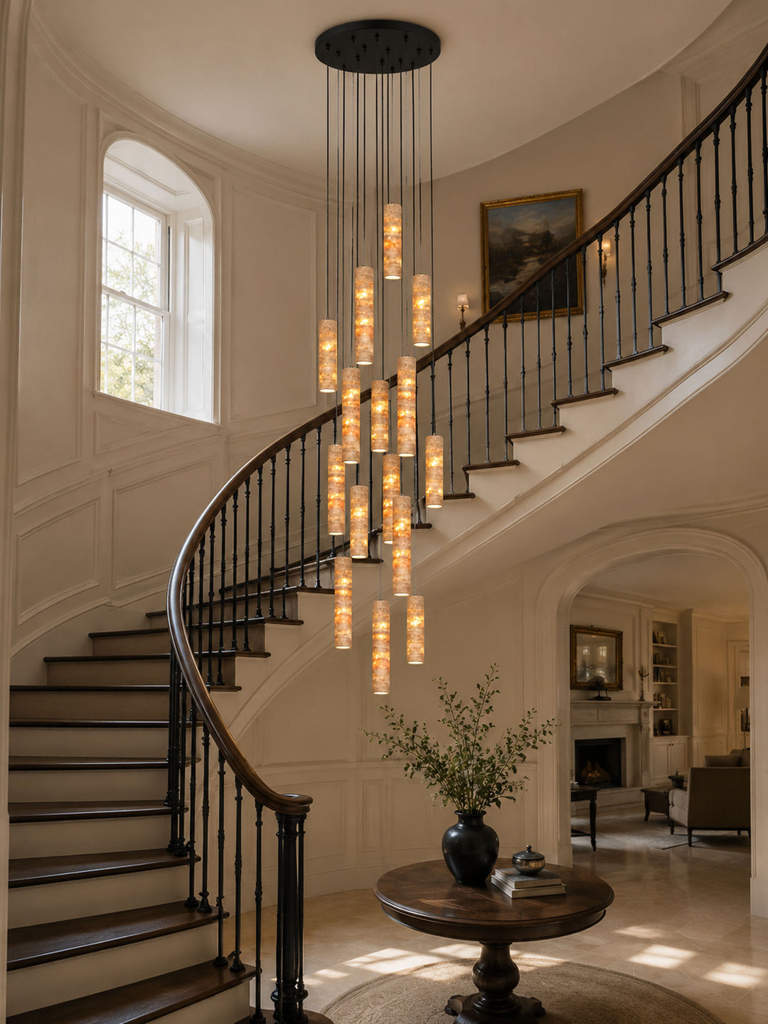 Cylindrical Travertine Pendant Light