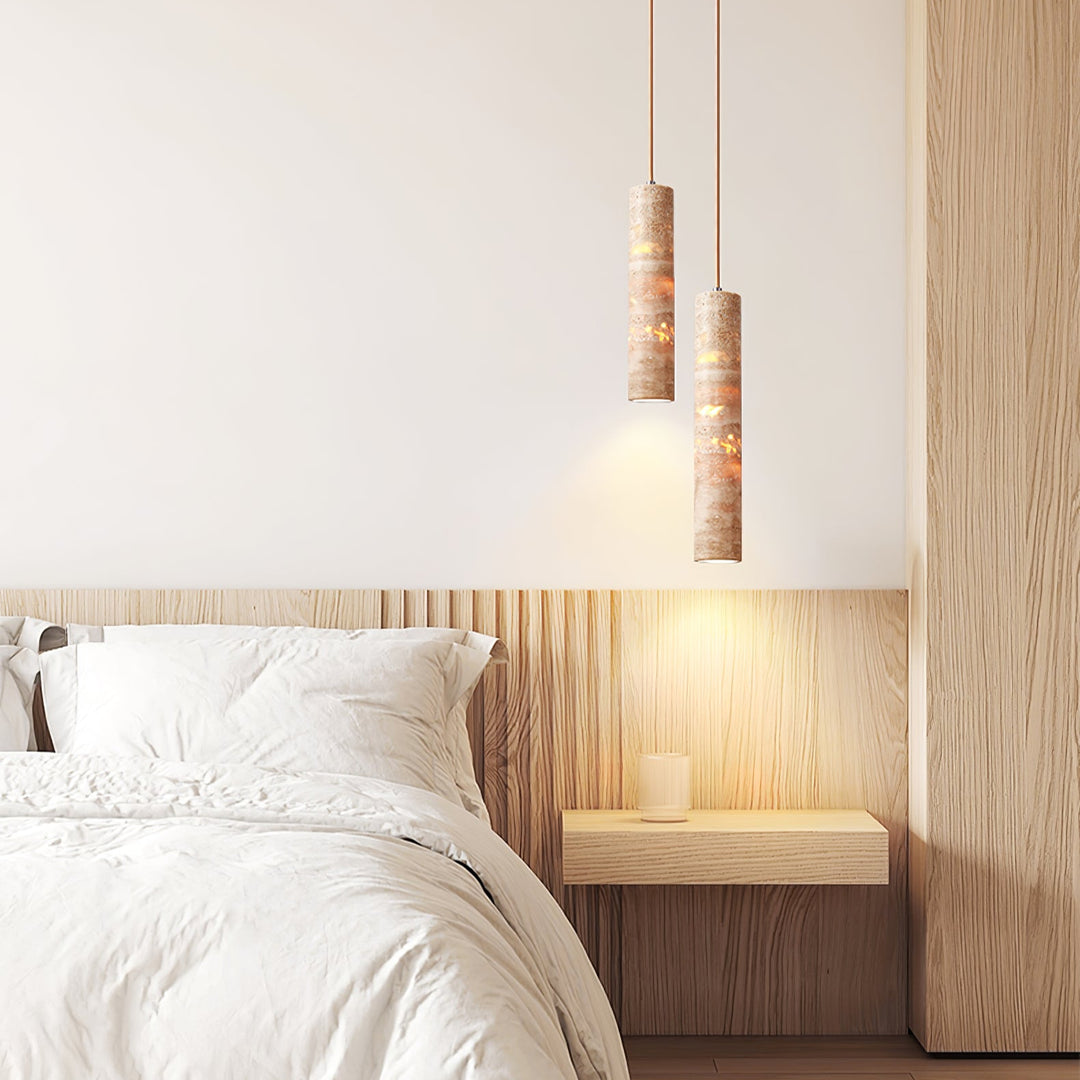 Cylindrical Travertine Pendant Light - Vakkerlight