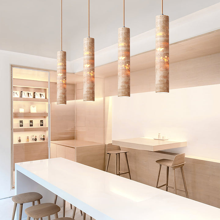 Cylindrical Travertine Pendant Light - Vakkerlight