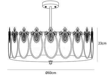 Dekorativer Kronleuchter mit Musterglas (rund) — Dimension drawings 3