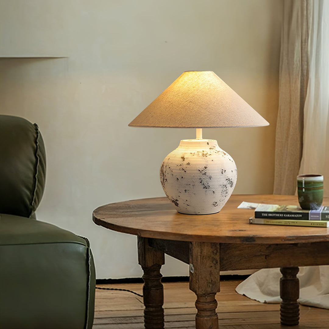 Distressed White Ceramic Table Lamp - Vakkerlight