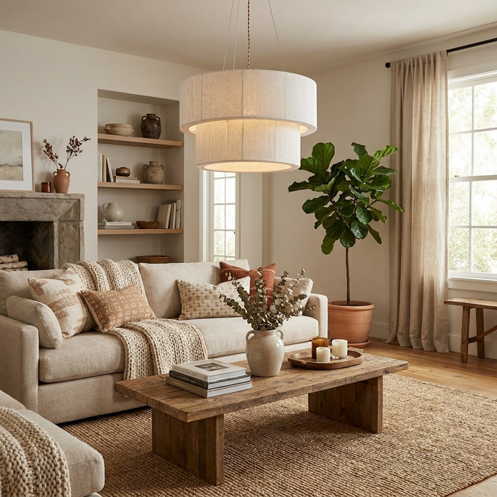 Double Layer Cotton Drum Pendant Lamp