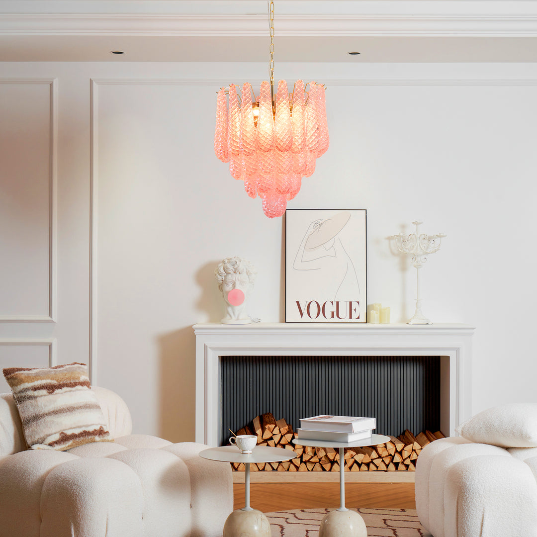 Murano Pink Glass Droplet Chandelier - Vakkerlight