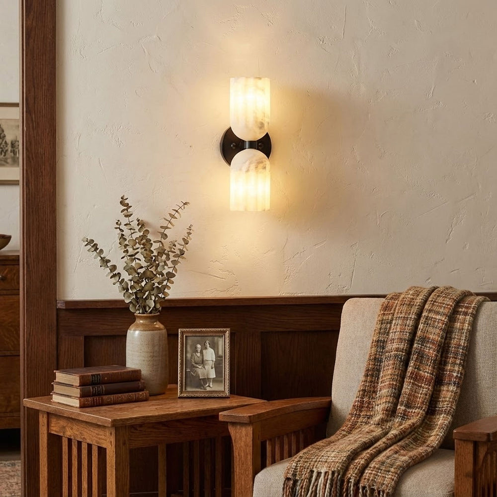 Dual Alabaster Ribbed Wall Sconce - Vakkerlight