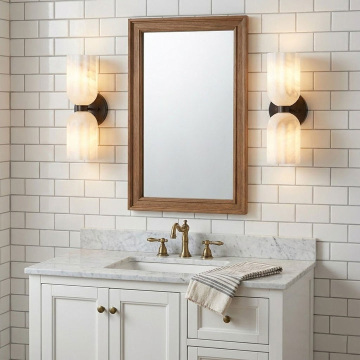 Dual Alabaster Ribbed Wall Sconce - Vakkerlight