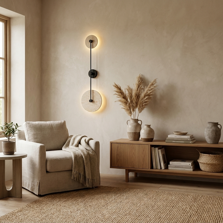 Dual Disc Travertine Wall Sconce