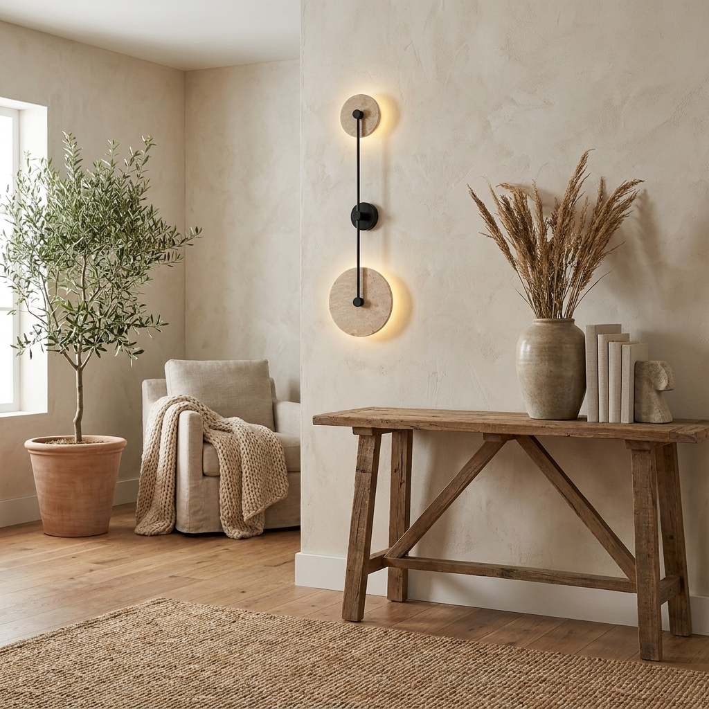 Dual Disc Travertine Wall Sconce