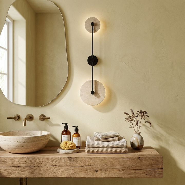 Dual Disc Travertine Wall Sconce