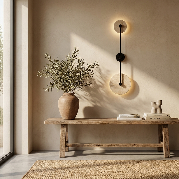 Dual Disc Travertine Wall Sconce