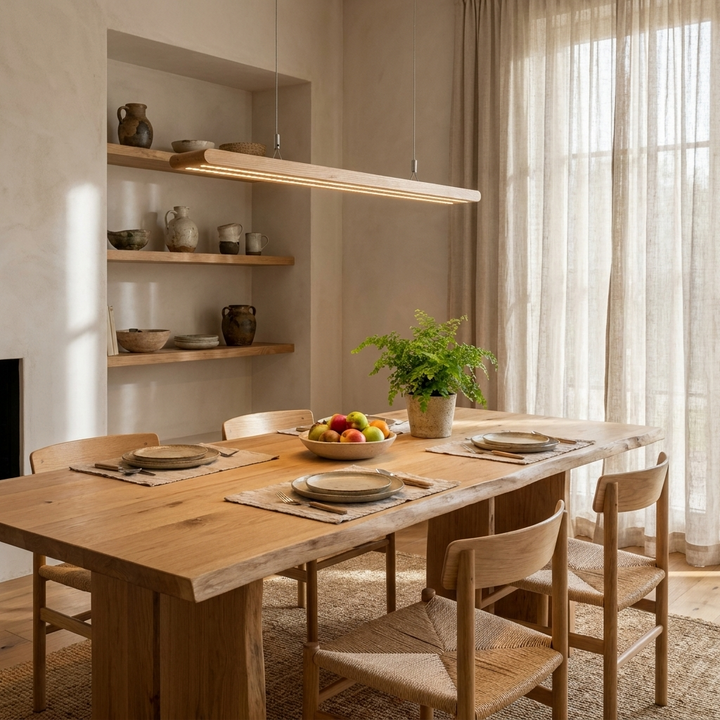 Dual Louver Wood Linear Pendant Lamp