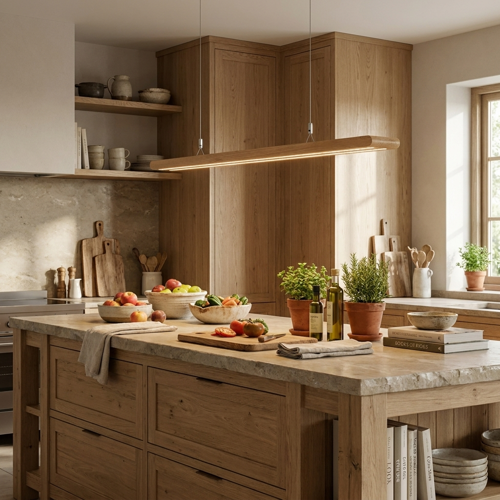 Dual Louver Wood Linear Pendant Lamp