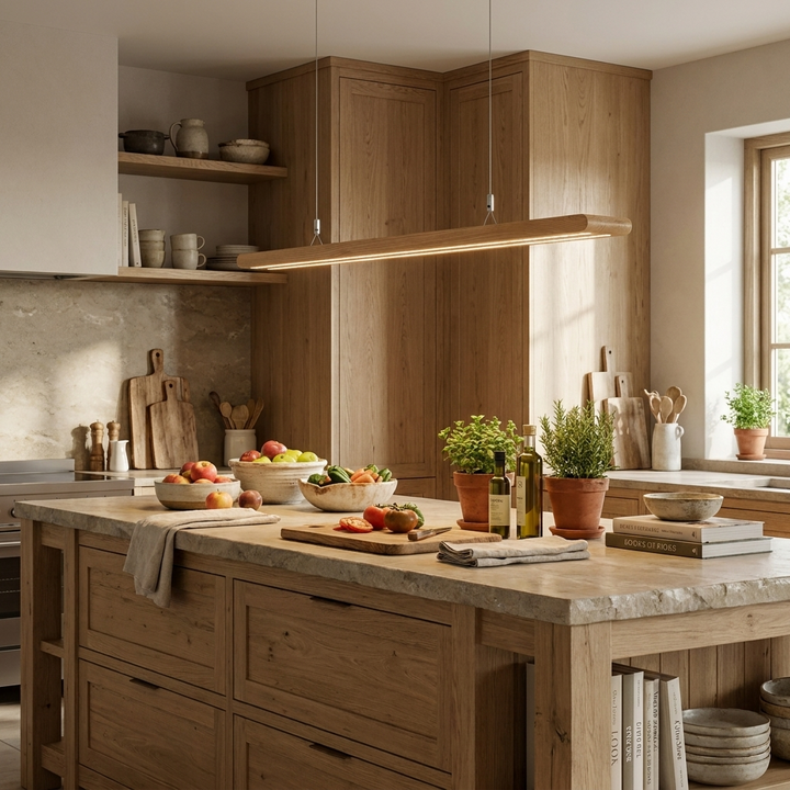 Dual Louver Wood Linear Pendant Lamp