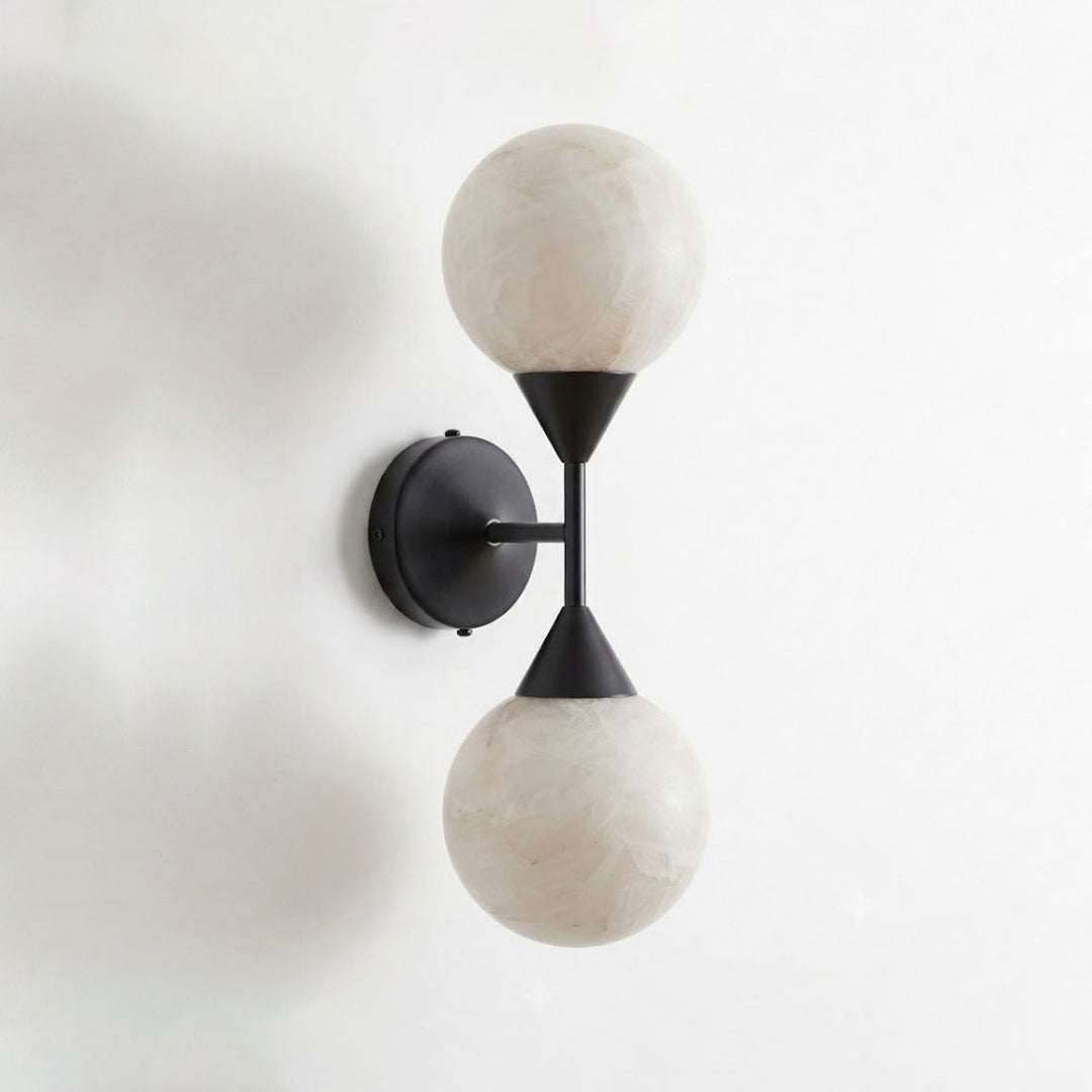 Aplique de pared Duolune de alabastro con globos gemelos, arriba y abajo
