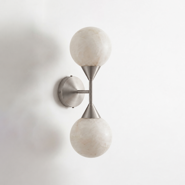 Aplique de pared Duolune de alabastro con globos gemelos, arriba y abajo