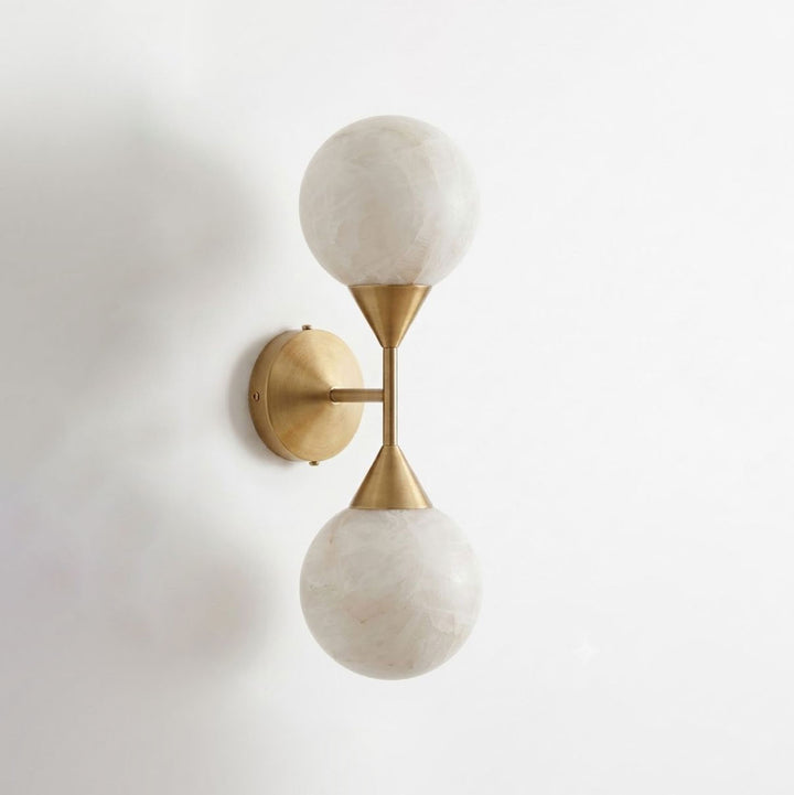 Aplique de pared Duolune de alabastro con globos gemelos, arriba y abajo
