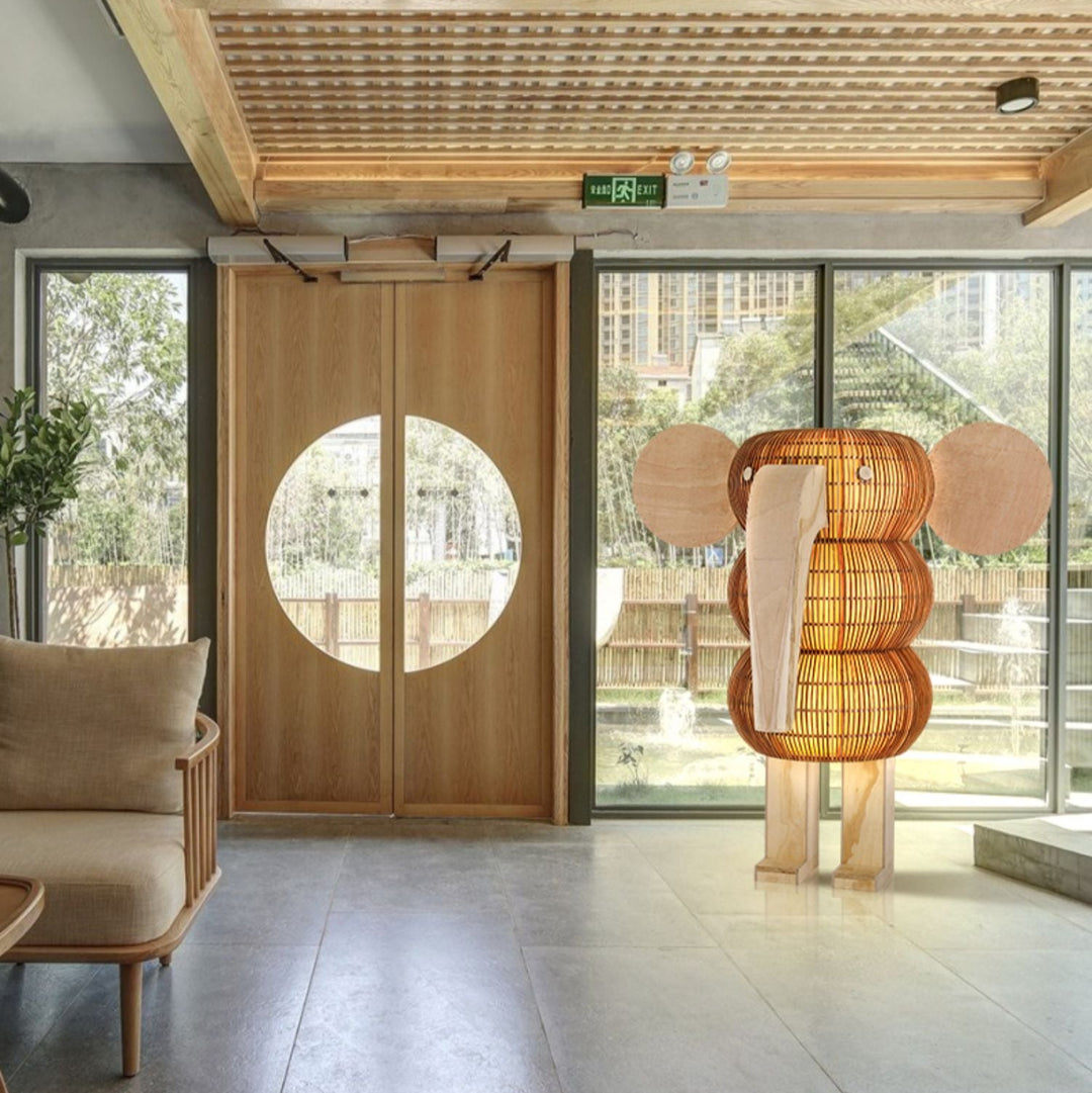 Elephant Shaped Rattan Floor Lamp - Vakkerlight