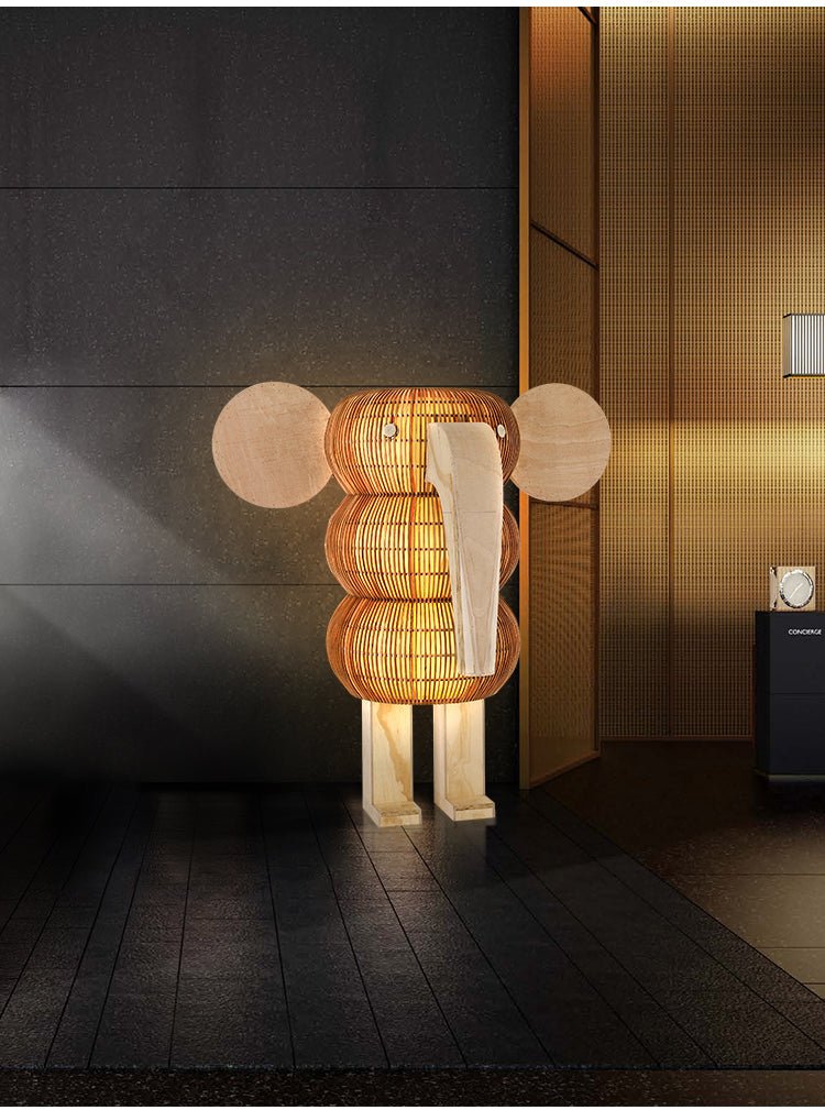 Elephant Shaped Rattan Floor Lamp - Vakkerlight