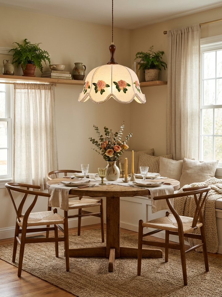Embroidered Floral Fabric Pendant Light