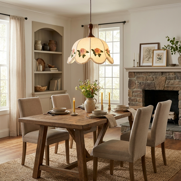 Embroidered Floral Fabric Pendant Light