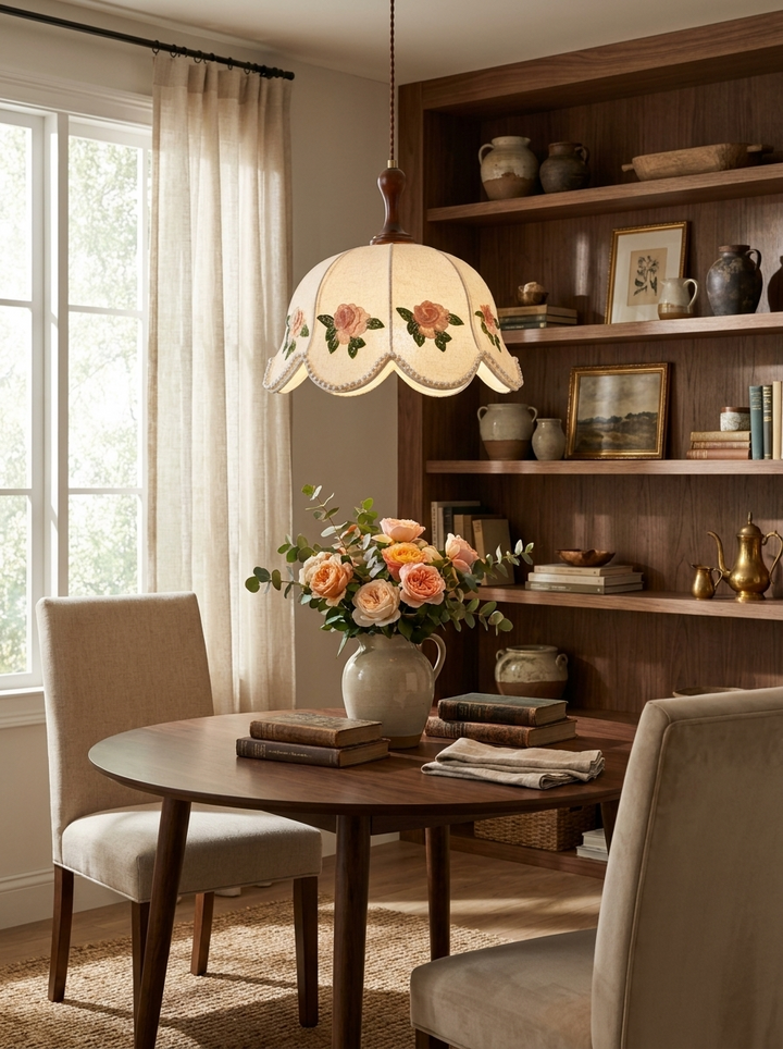 Embroidered Floral Fabric Pendant Light
