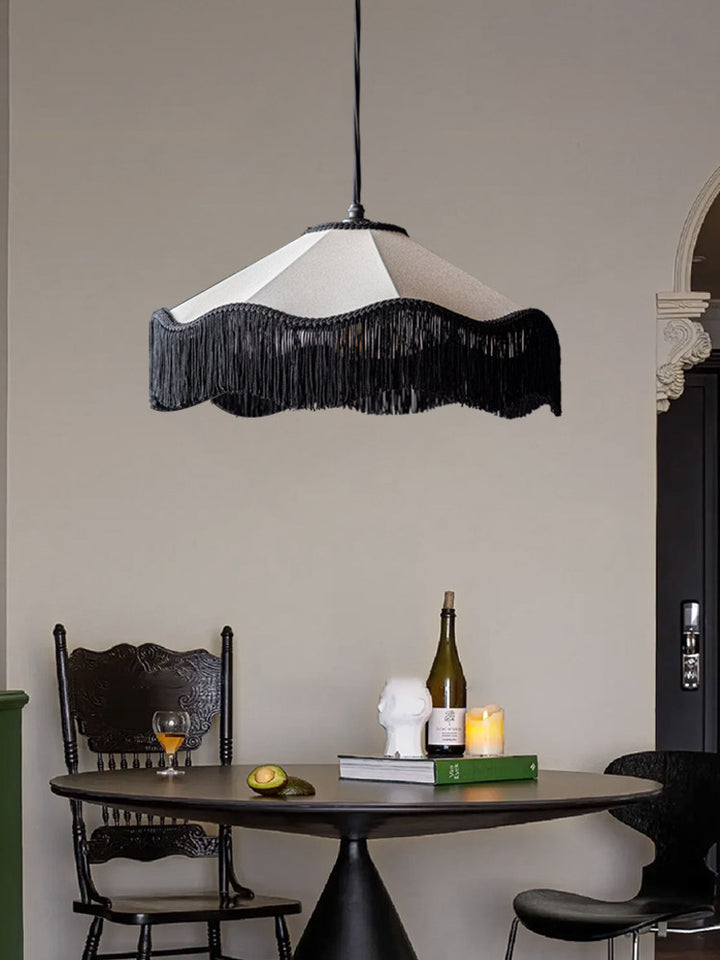 Fabric Cone Black Fringe Pendant Lamp