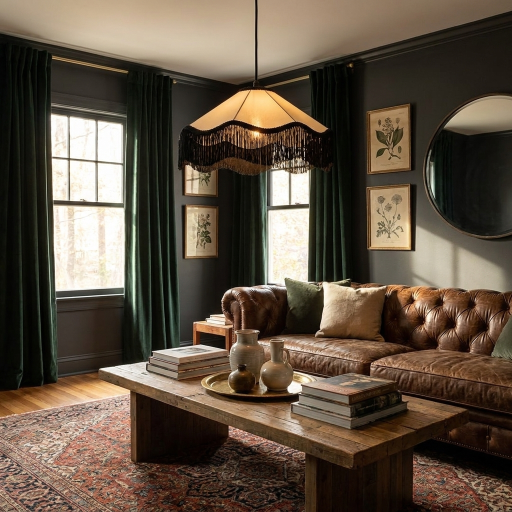 Fabric Cone Black Fringe Pendant Lamp