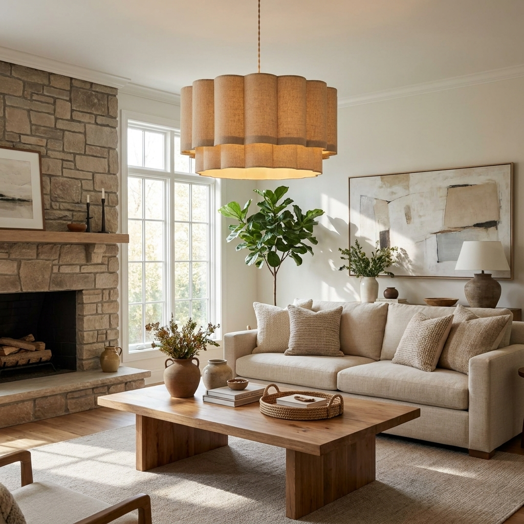 Fabric Petal Cylinder Pendant Lamp