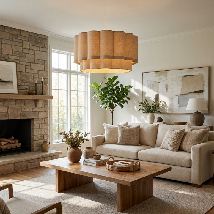 Fabric Petal Cylinder Pendant Lamp