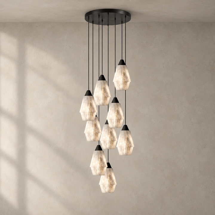 Faceted Alabaster Cluster Chandelier