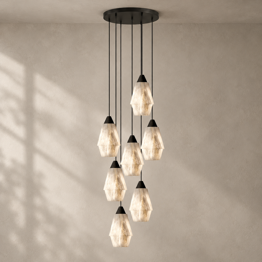 Faceted Alabaster Cluster Chandelier