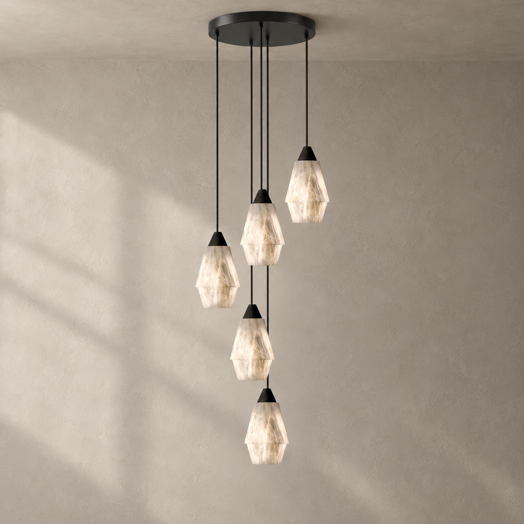 Faceted Alabaster Cluster Chandelier