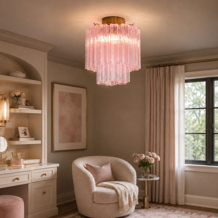 Fiora Deckenlampe aus rosa Muranoglas 