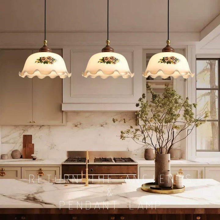 Floral Patterned Glass Pendant Light - Vakkerlight