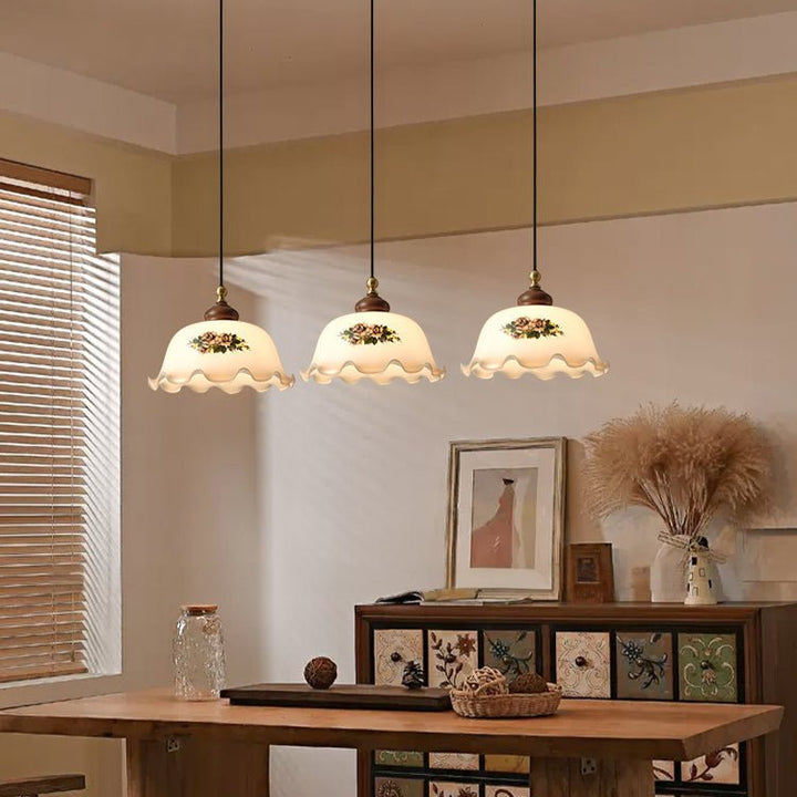 Floral Patterned Glass Pendant Light - Vakkerlight