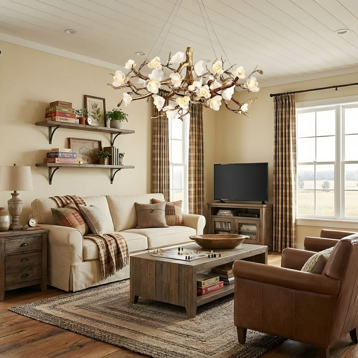 Flower Bloom Branch Brass Chandelier