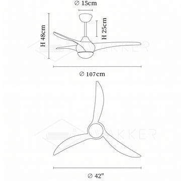 Traditionele plafondventilatorlamp — Dimension drawings 1