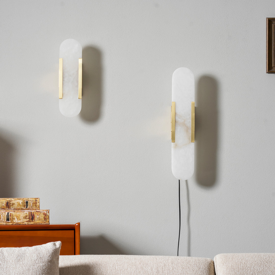 Sconce ad innesto allungata in alabastro melange
