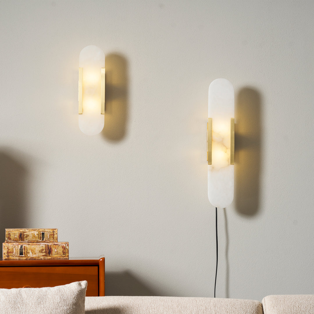 Sconce ad innesto allungata in alabastro melange