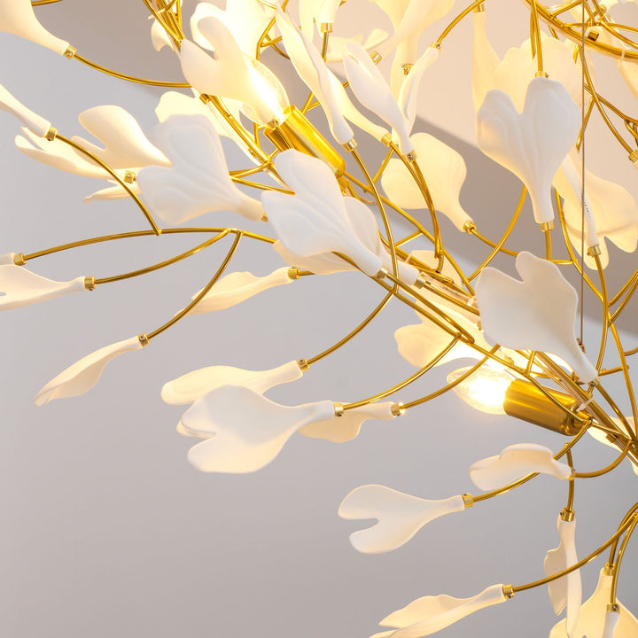 Gold White Leaves Combination Gingko Chandeliers - Vakkerlight